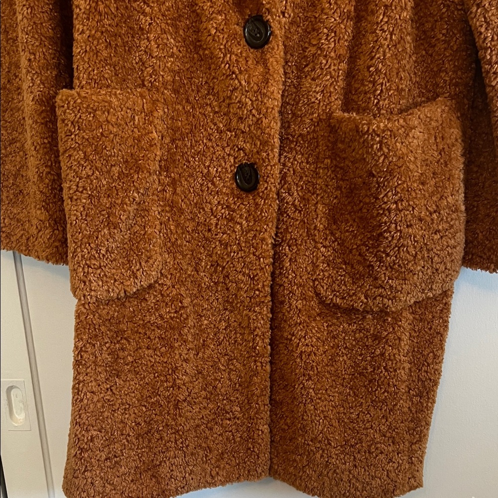 Halogen x Atlantic Pacific Cozy Brown Teddy Coat - Picture 6 of 8
